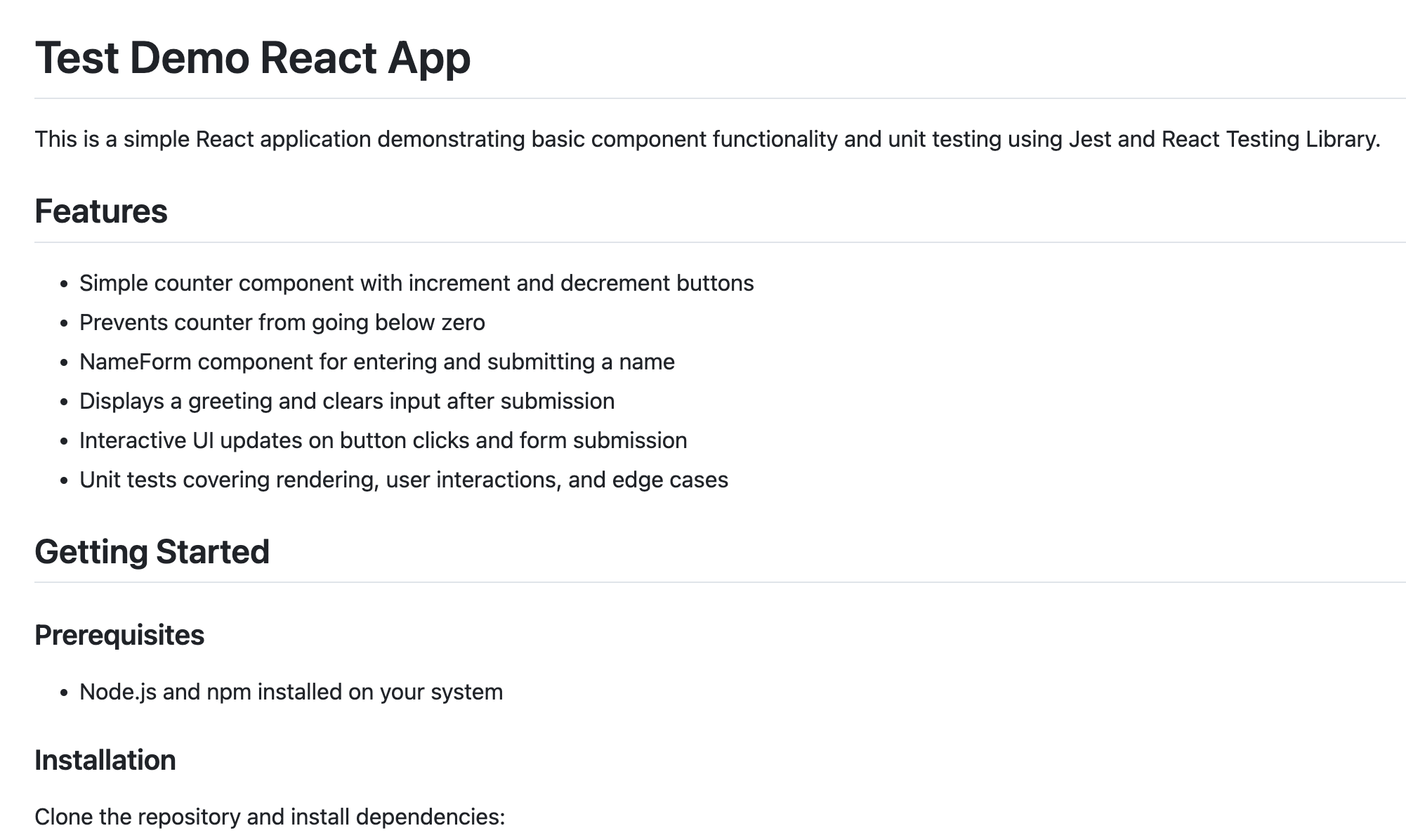 Image of Test Demo React App